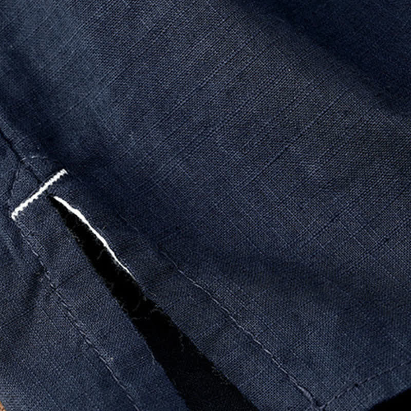 Nimara Ritual Spring Tang Style Minimalist Mandarin Collar Solid Linen Cotton Men's Long Sleeve Shirts With Patch Pocket