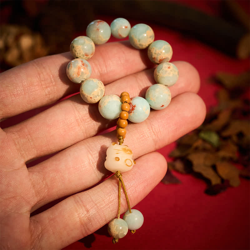 Nimara Ritual Shoushan Stone Charcoal-Grilled Cat Luck Tactile Meditation Beads Decorations