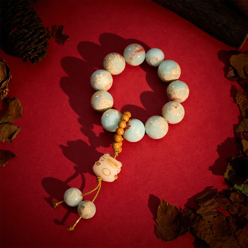 Nimara Ritual Shoushan Stone Charcoal-Grilled Cat Luck Tactile Meditation Beads Decorations