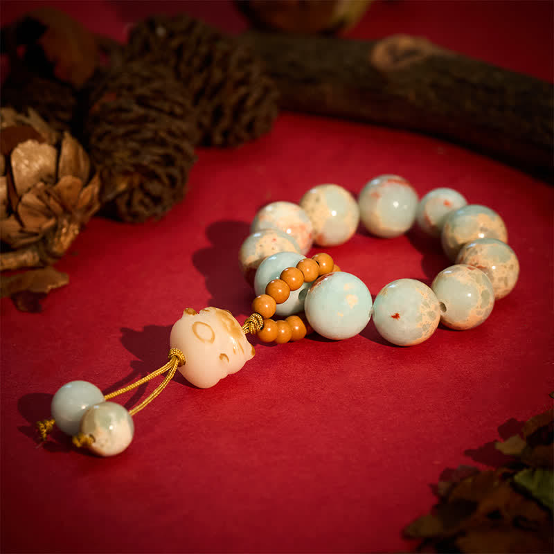 Nimara Ritual Shoushan Stone Charcoal-Grilled Cat Luck Tactile Meditation Beads Decorations