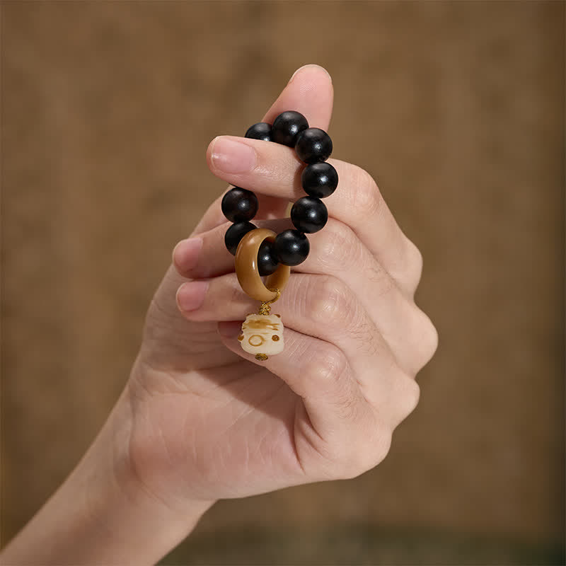 Nimara Ritual Ebony Wood Charcoal-Grilled Cat & Bear Balance Tactile Meditation Beads Decorations