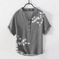Nimara Ritual Cotton White Floral Branch Pattern Men's Short Sleeve Half Button Shirt