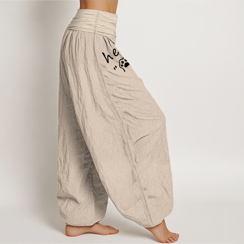 Nimara Ritual Pure Cotton Hello Cat Paw Pattern Women's Elastic Waist Harem Pants