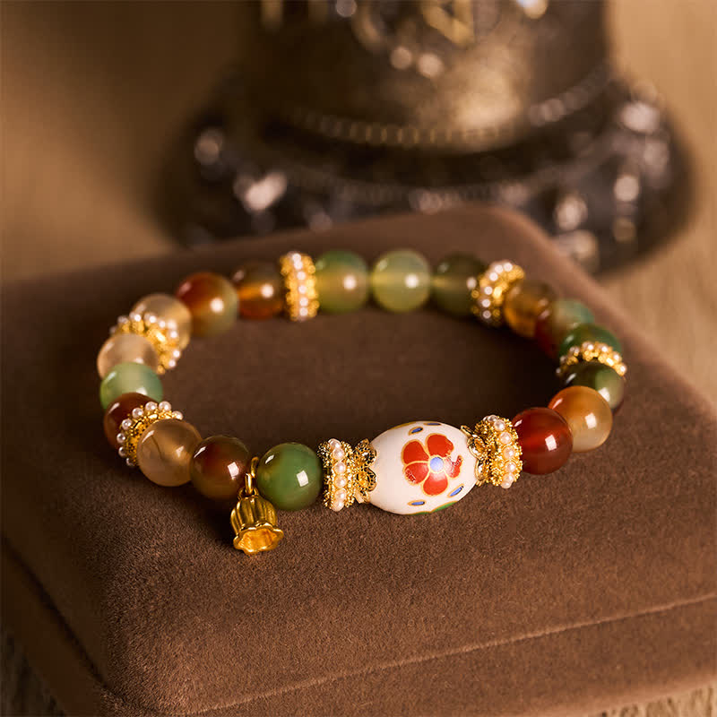 Nimara Ritual Natural Peacock Agate Ceramic Barrel Bead Lotus Pendant Confidence Round Bead Bracele