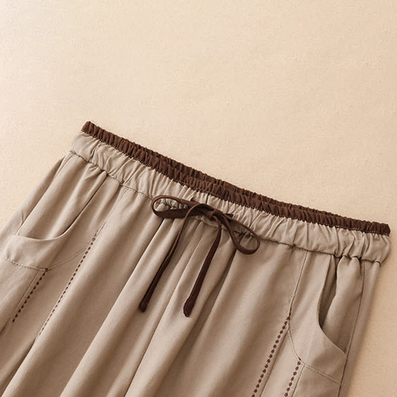 Nimara Ritual Summer Casual Minimalist Drawstring Solid Cropped Pants Women's Tapered Pants With Pocket