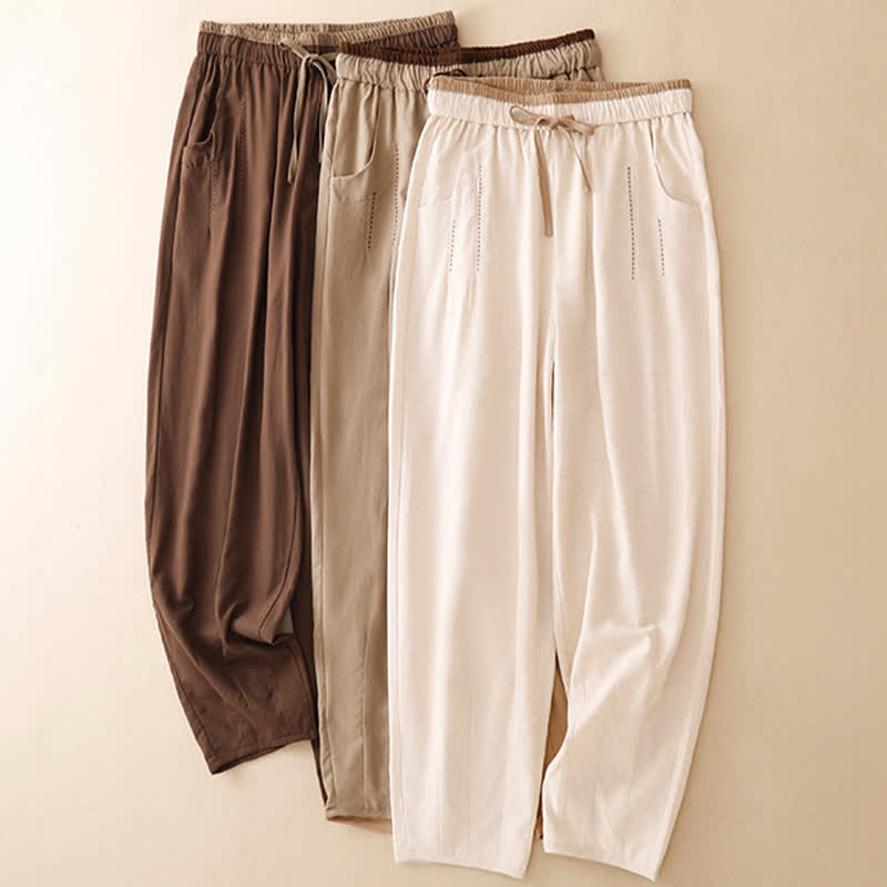 Nimara Ritual Summer Casual Minimalist Drawstring Solid Cropped Pants Women's Tapered Pants With Pocket