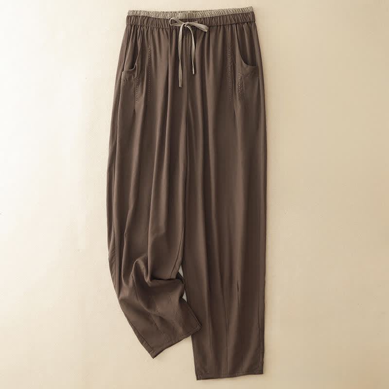 Nimara Ritual Summer Casual Minimalist Drawstring Solid Cropped Pants Women's Tapered Pants With Pocket