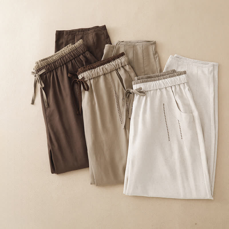 Nimara Ritual Summer Casual Minimalist Drawstring Solid Cropped Pants Women's Tapered Pants With Pocket
