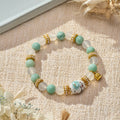 Nimara Ritual White Agate Amazonite Ceramic Barrel Bead Flower Pendant Purity Round Bead Bracelet