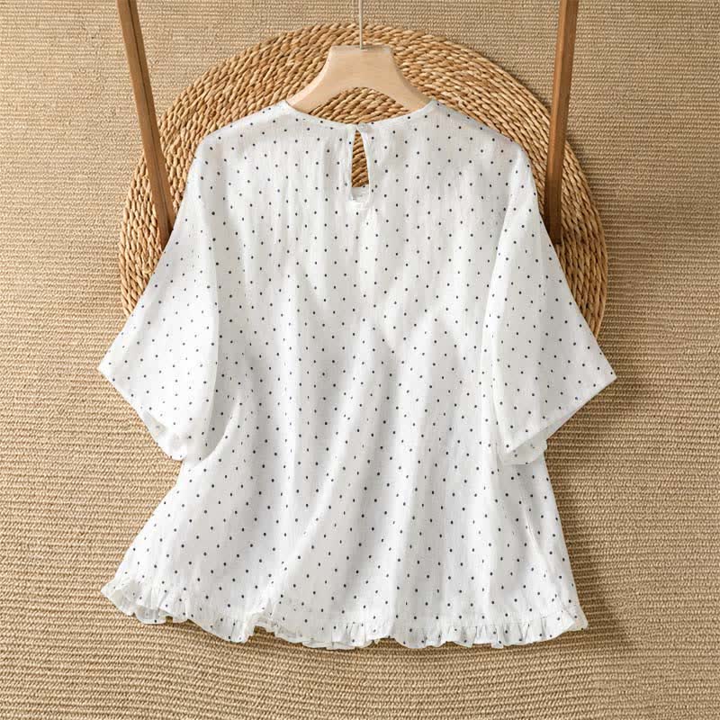 Nimara Ritual Summer Casual Polka Dot Ruffled Hem Women's Short Sleeve T-Shirts