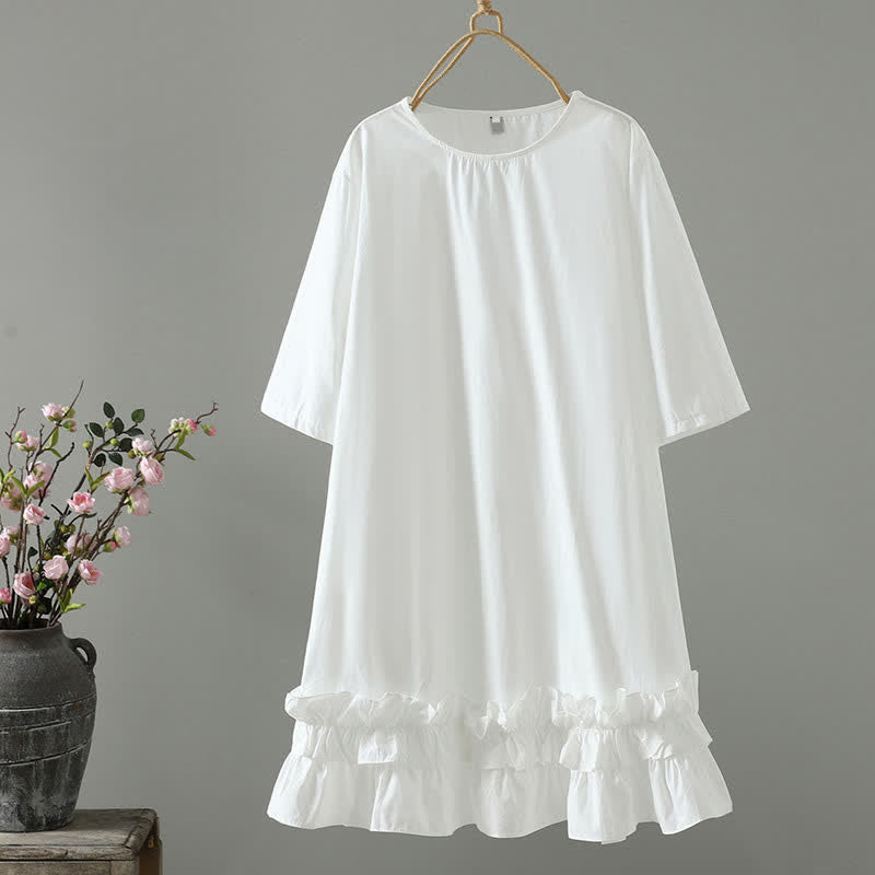 Nimara Ritual Summer Casual Minimalist Solid Ruffle Hem Women's Short Sleeve Dress