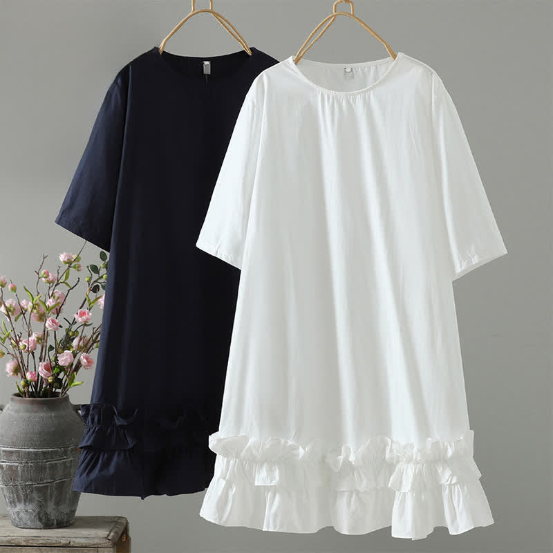 Nimara Ritual Summer Casual Minimalist Solid Ruffle Hem Women's Short Sleeve Dress