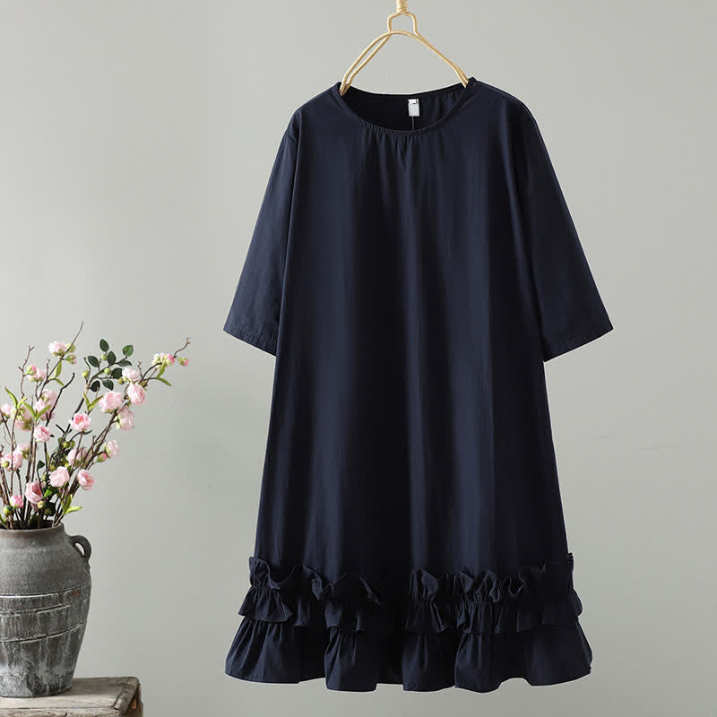 Nimara Ritual Summer Casual Minimalist Solid Ruffle Hem Women's Short Sleeve Dress