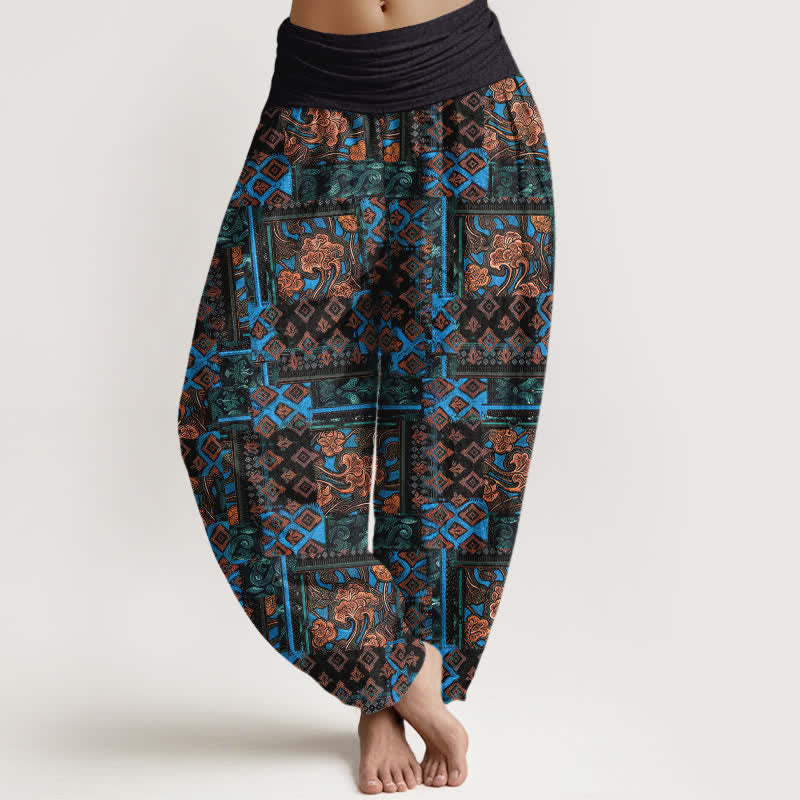 Nimara Ritual Pure Cotton Bohemian Geometric Pattern Women's Elastic Waist Harem Pants