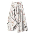 Nimara Ritual Cotton Linen Floral Bird Pattern Women's Elastic Waist Wide Leg Pants With Pockets