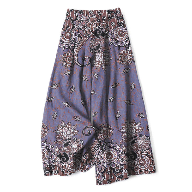 Nimara Ritual Cotton Linen Bohemian Mandala Pattern Women's Elastic Waist Wide Leg Pants With Pockets
