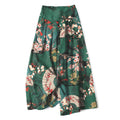 Nimara Ritual Cotton Linen Oriental Floral Fan Pattern Women's Elastic Waist Wide Leg Pants With Pockets