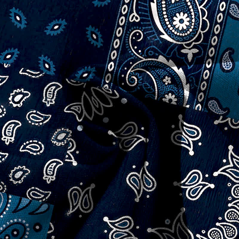 Nimara Ritual Cotton Linen Vintage Paisley Patchwork Pattern Women's Elastic Waist Wide Leg Pants With Pockets