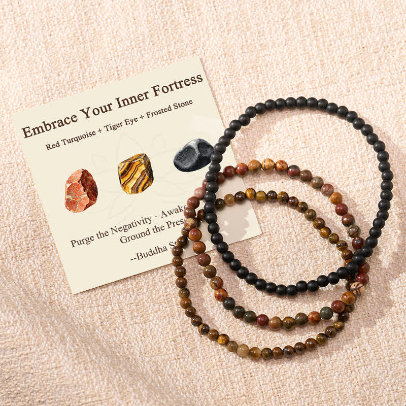 Nimara Ritual 3pcs "Embrace Your Inner Fortress" Red Turquoise Minimalist Bracelet Includes Gift Message Card