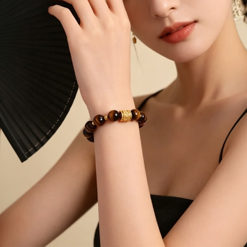 Nimara Ritual Tiger Eye Black Obsidian Courage Beads Bracelet