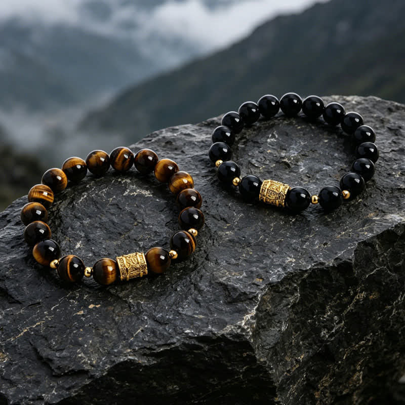 Nimara Ritual Tiger Eye Black Obsidian Courage Beads Bracelet