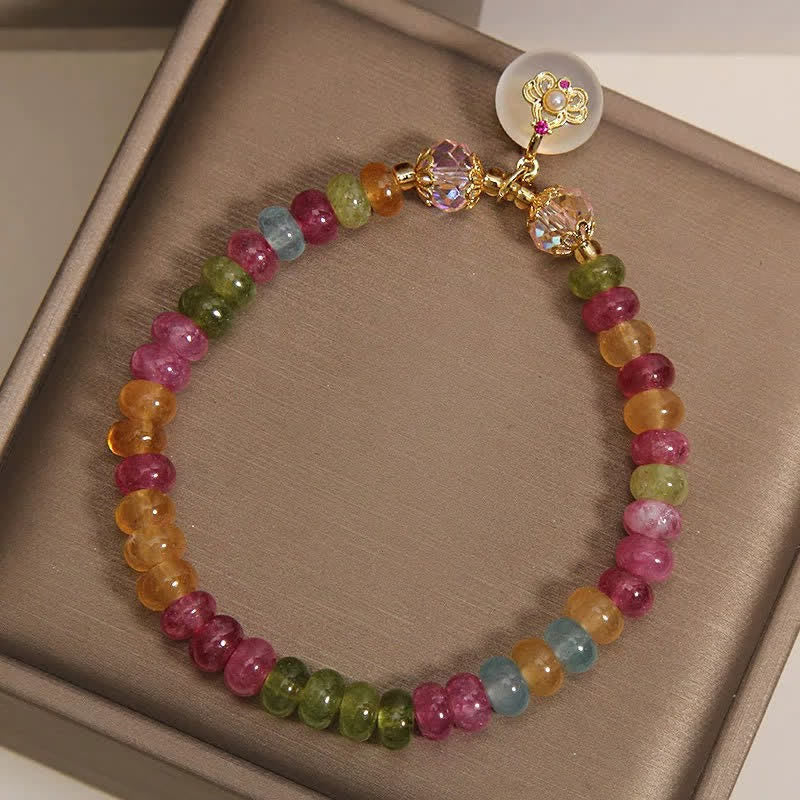 Positive and Wisdom Natural Multicolor Tourmaline Chalcedony Bracelet