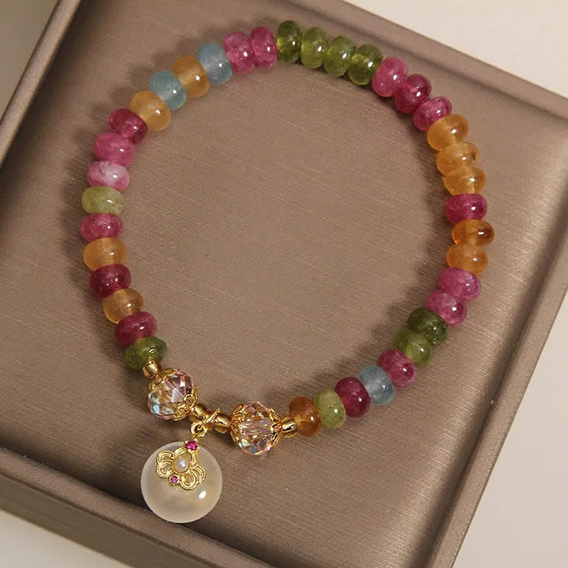 Positive and Wisdom Natural Multicolor Tourmaline Chalcedony Bracelet