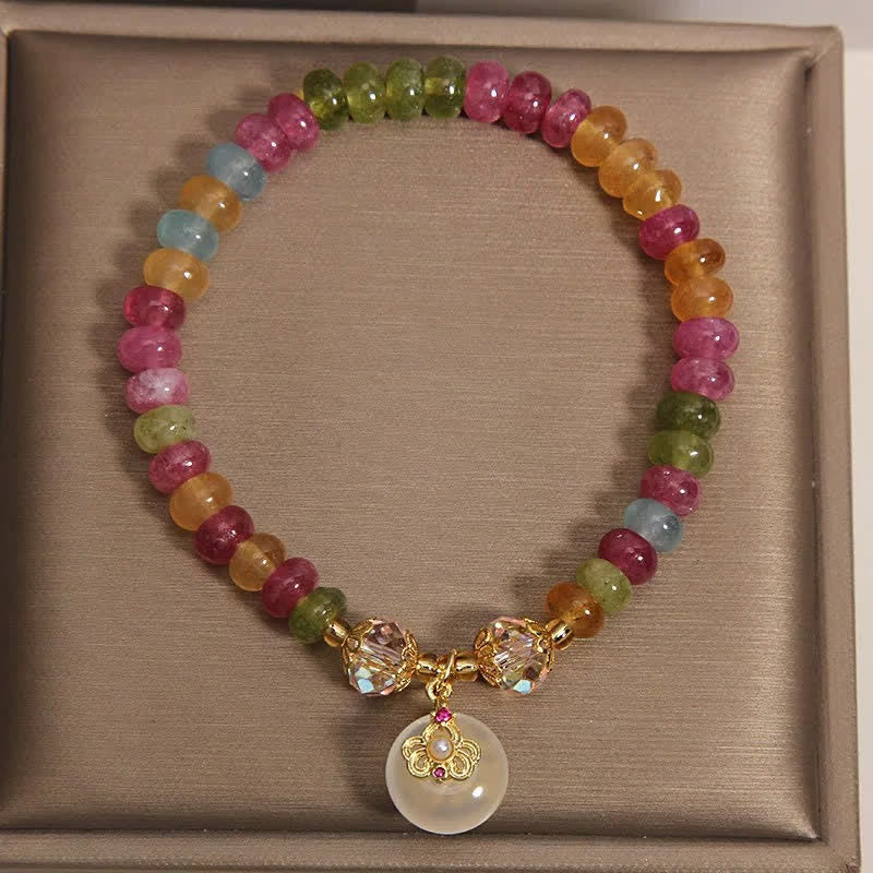 Positive and Wisdom Natural Multicolor Tourmaline Chalcedony Bracelet