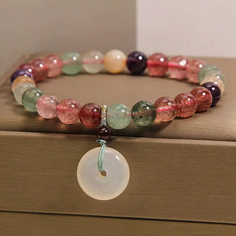 Positive and Fortune Strawberry Quartz Chalcedony Peace Buckle Bracelet