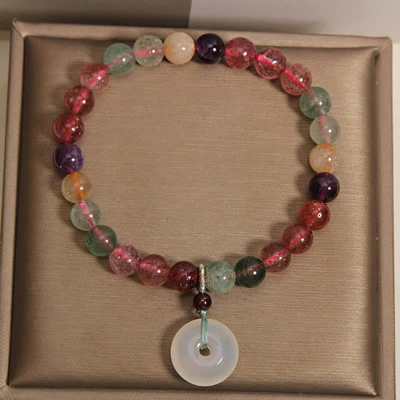 Positive and Fortune Strawberry Quartz Chalcedony Peace Buckle Bracelet