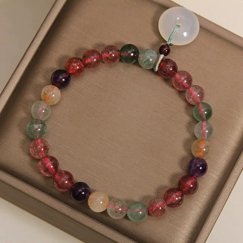 Positive and Fortune Strawberry Quartz Chalcedony Peace Buckle Bracelet