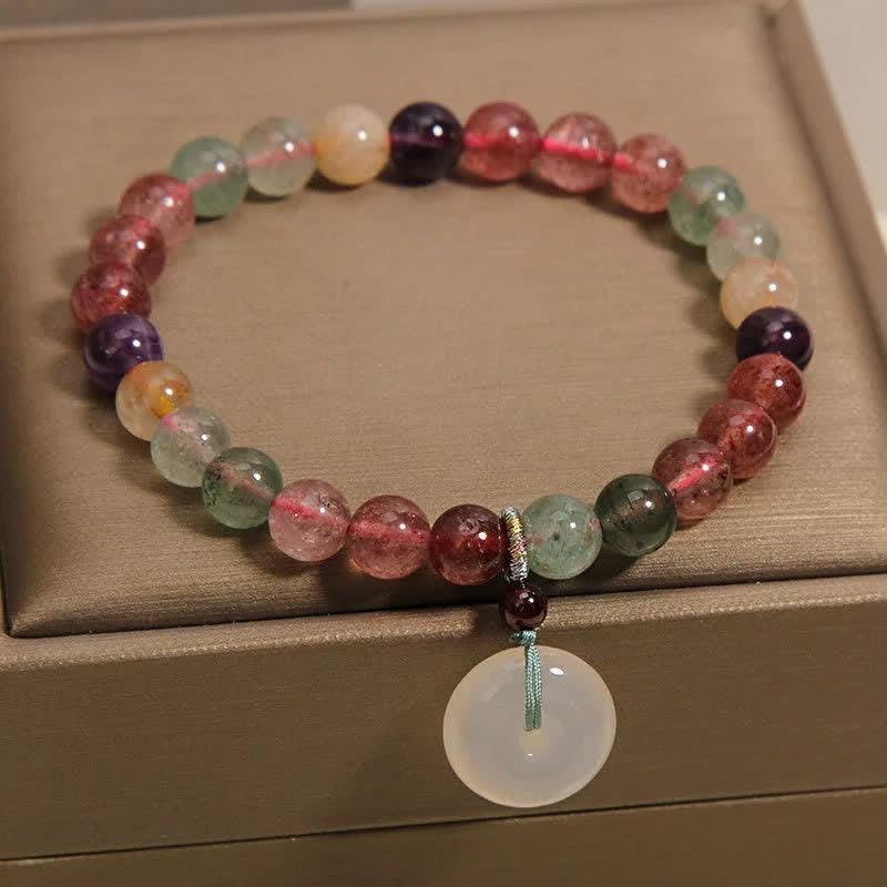 Positive and Fortune Strawberry Quartz Chalcedony Peace Buckle Bracelet