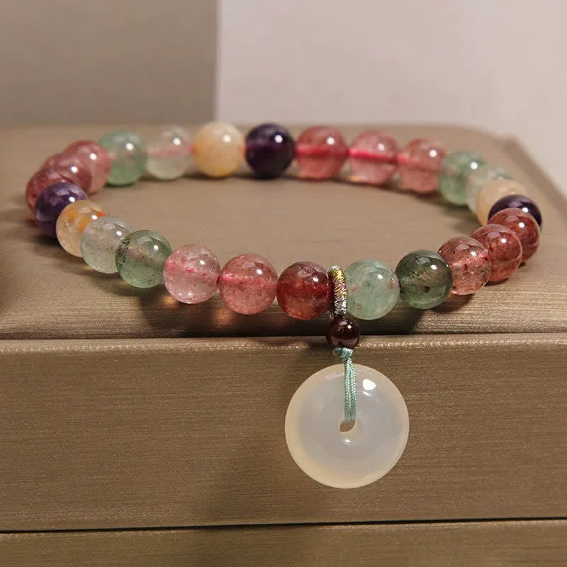 Positive and Fortune Strawberry Quartz Chalcedony Peace Buckle Bracelet