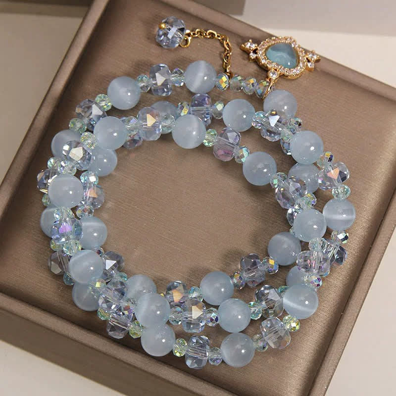 Confidence and Balance Blue Cat's Eye Heart Triple Wrap Bracelet