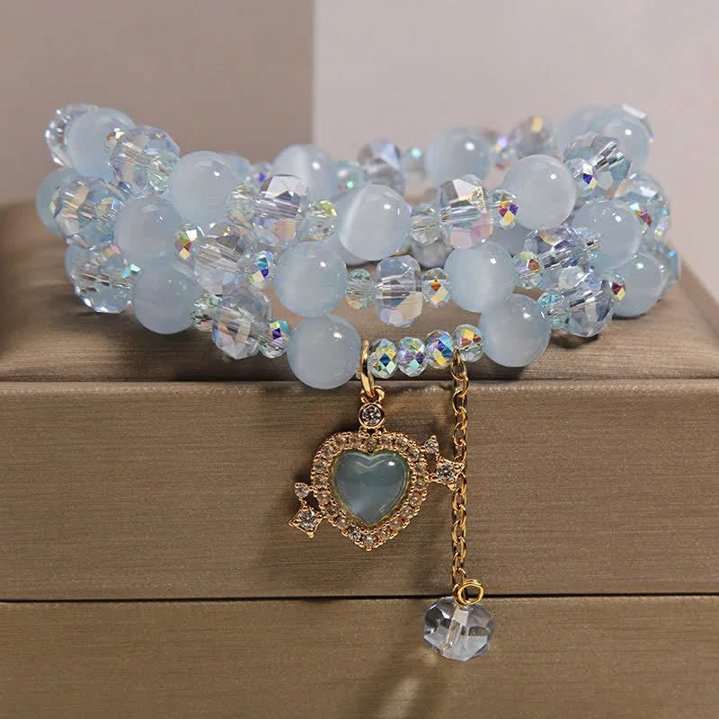 Confidence and Balance Blue Cat's Eye Heart Triple Wrap Bracelet
