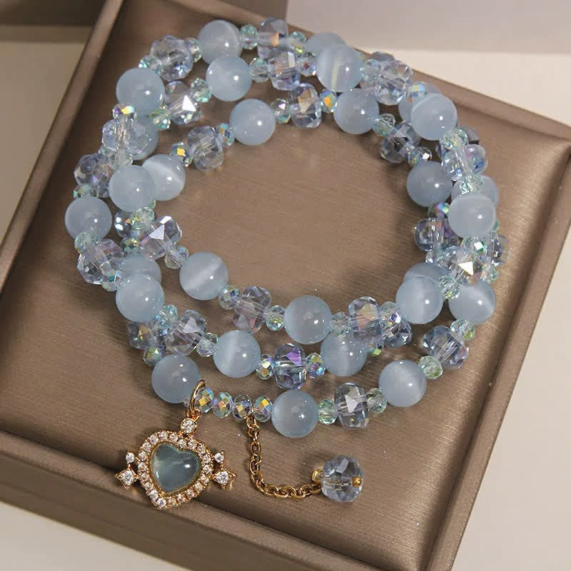 Confidence and Balance Blue Cat's Eye Heart Triple Wrap Bracelet