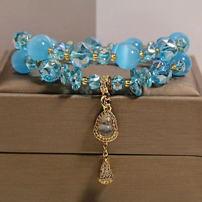 Prosperity and Confidence Cat's Eye Gourd Pendant Double Layer Beaded Bracelet