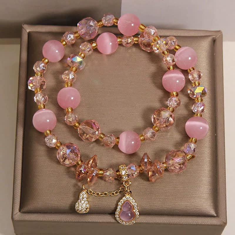 Prosperity and Confidence Cat's Eye Gourd Pendant Double Layer Beaded Bracelet