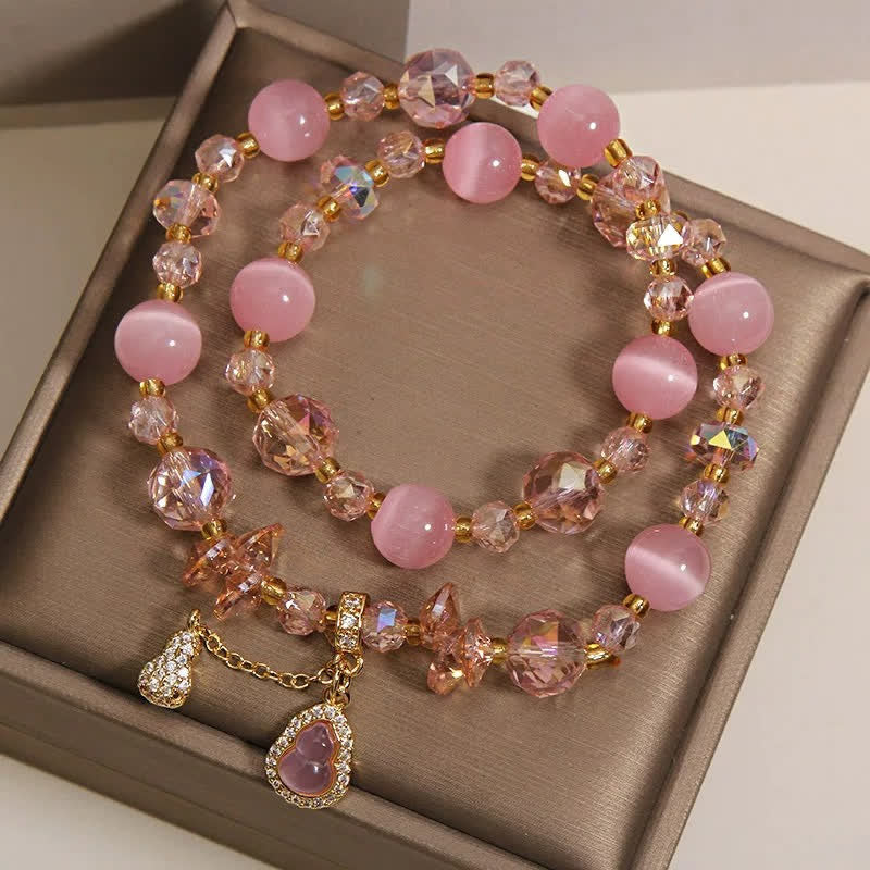 Prosperity and Confidence Cat's Eye Gourd Pendant Double Layer Beaded Bracelet