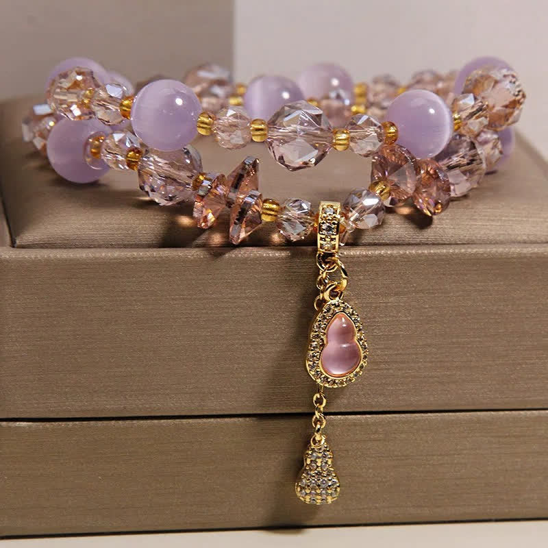 Nimara Ritual Cat's Eye Gourd Pendant Double Layer Beaded Bracelet