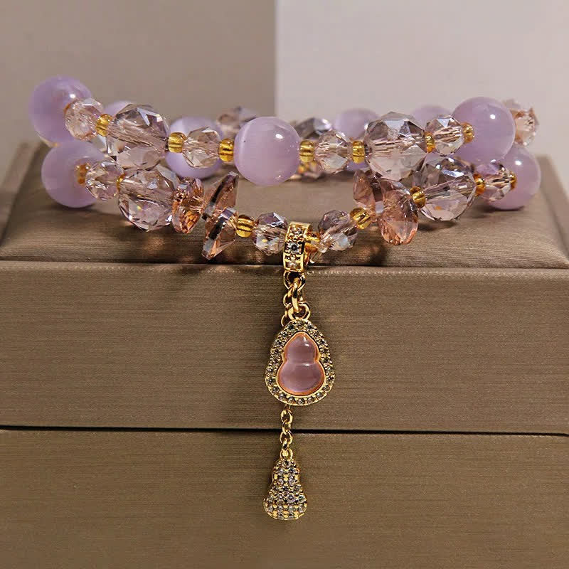 Prosperity and Confidence Cat's Eye Gourd Pendant Double Layer Beaded Bracelet