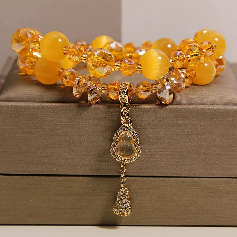 Prosperity and Confidence Cat's Eye Gourd Pendant Double Layer Beaded Bracelet
