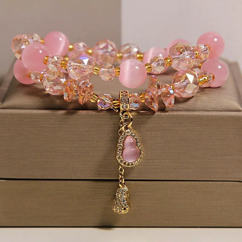 Prosperity and Confidence Cat's Eye Gourd Pendant Double Layer Beaded Bracelet