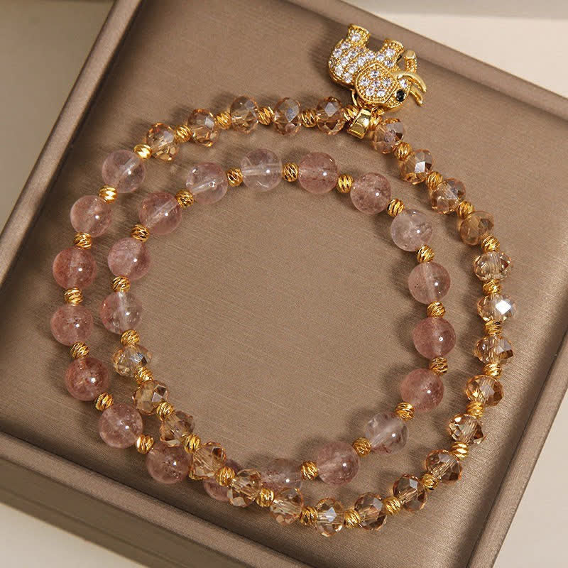 Nimara Ritual Double Wrap Strawberry Quartz Elephant Healing Bracelet