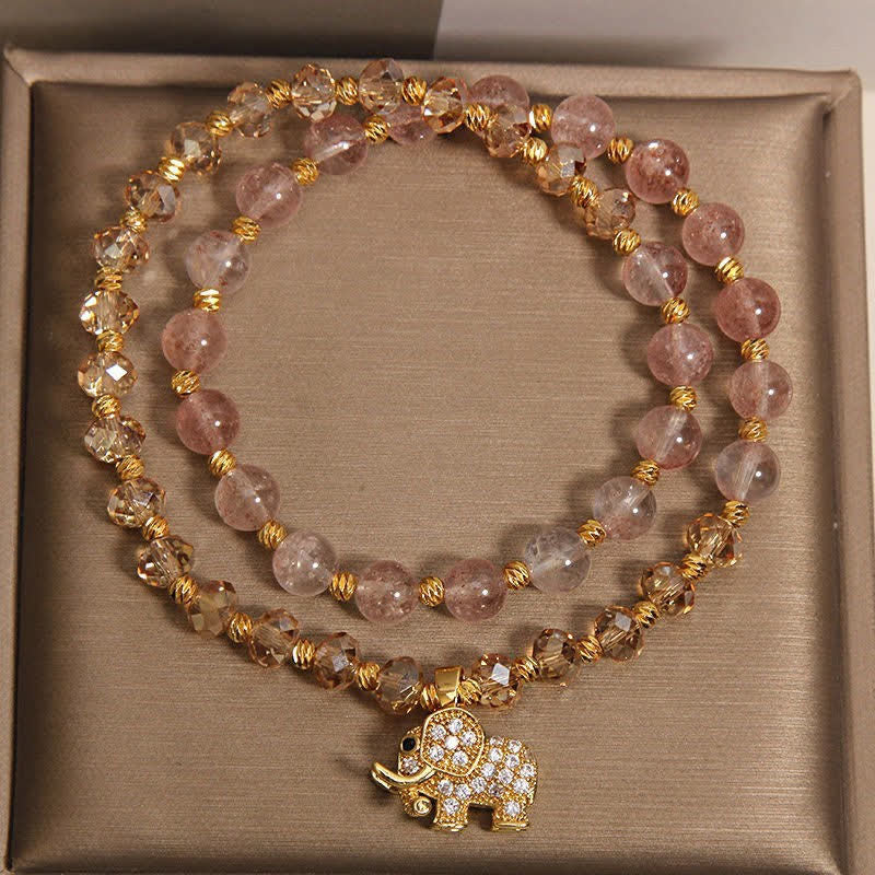 Nimara Ritual Double Wrap Strawberry Quartz Elephant Healing Bracelet