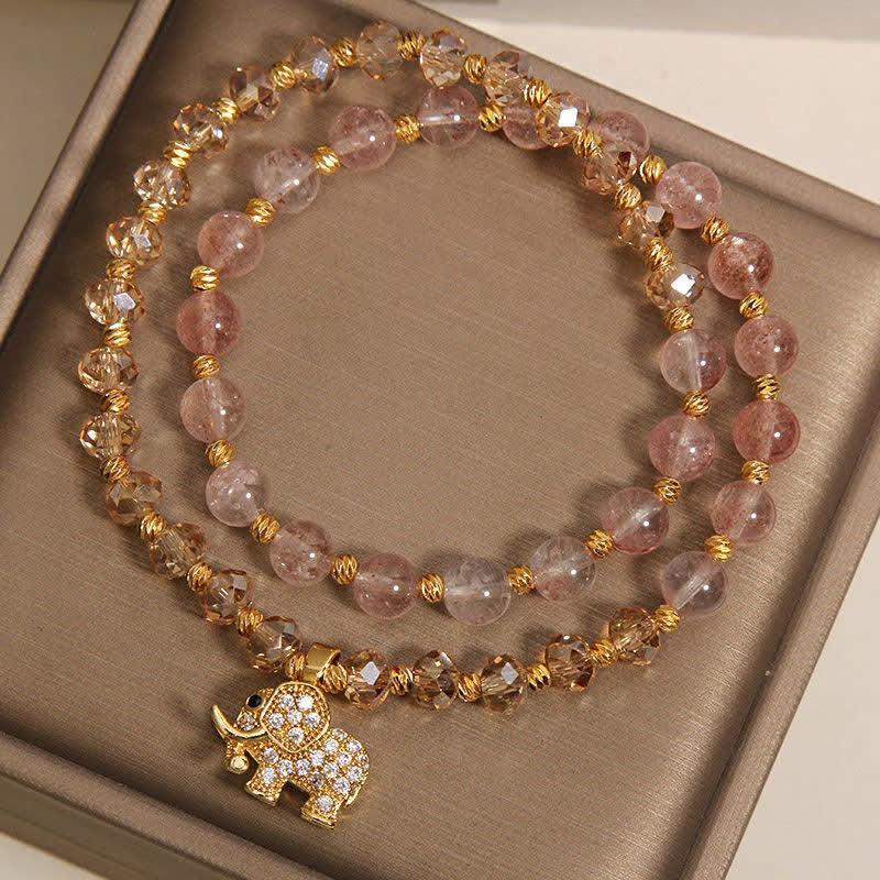 Nimara Ritual Double Wrap Strawberry Quartz Elephant Healing Bracelet