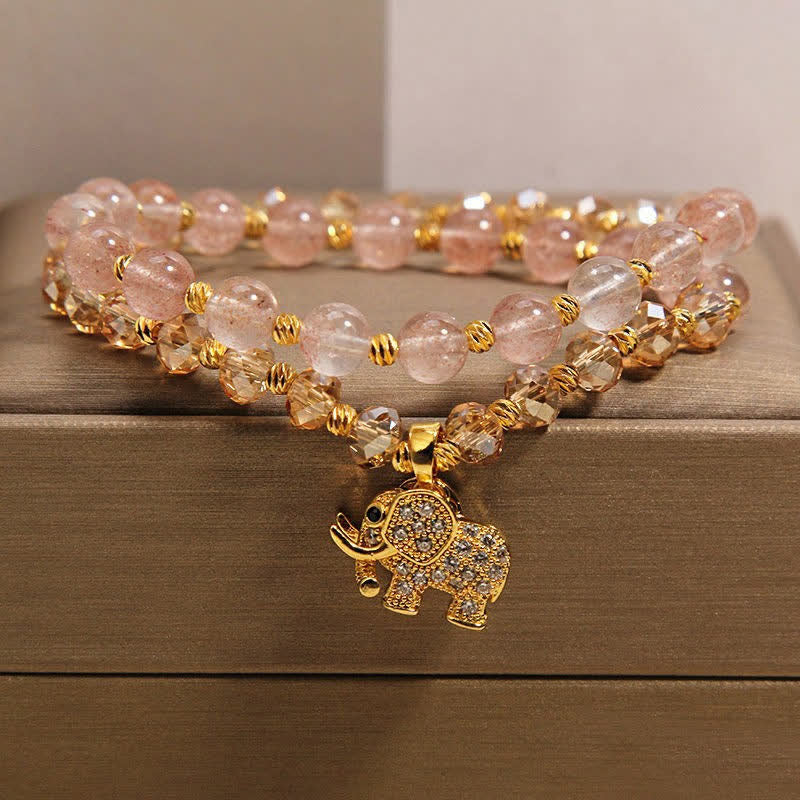 Nimara Ritual Double Wrap Strawberry Quartz Elephant Healing Bracelet
