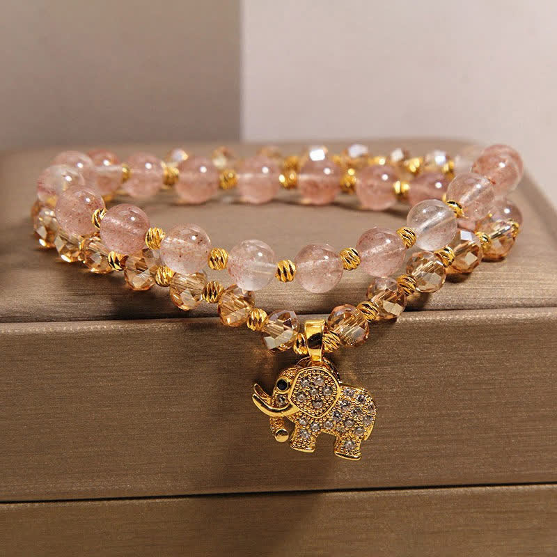 Nimara Ritual Double Wrap Strawberry Quartz Elephant Healing Bracelet