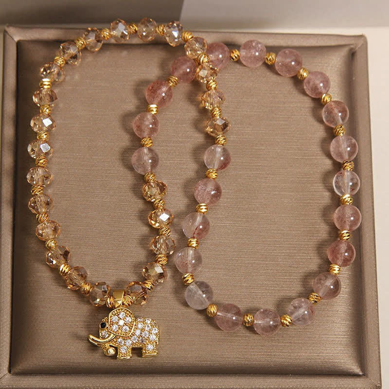 Nimara Ritual Double Wrap Strawberry Quartz Elephant Healing Bracelet
