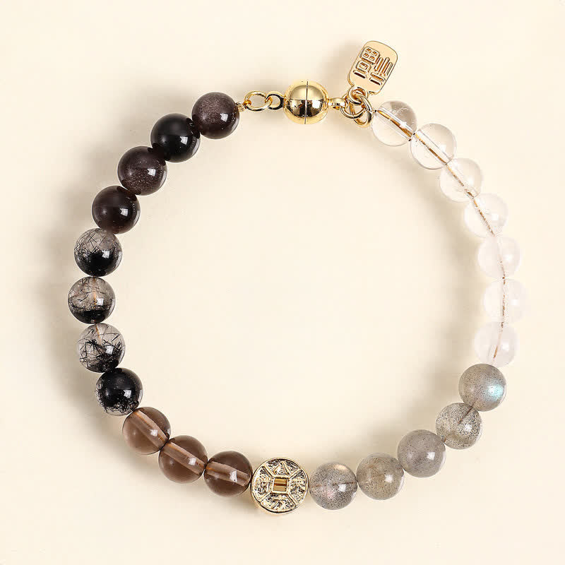 Nimara Ritual Tiger Eye Natural Stone Fu Character Copper Coins Happiness Bracelet